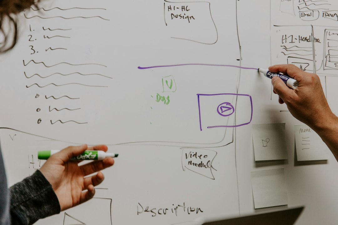 Dos personas dibujando un diagrama en una pizarra para documentar los procesos de la empresa